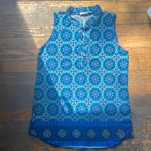 6/$20Claudia Richard Blue Geometric Sleeveless Top M